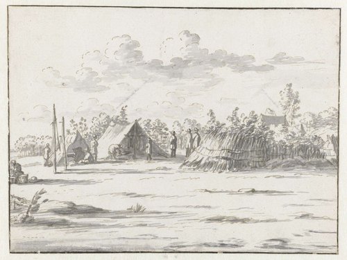 Gezicht op een kampement van het leger van Willem III bij Lembeek, Vlaams-Brabant