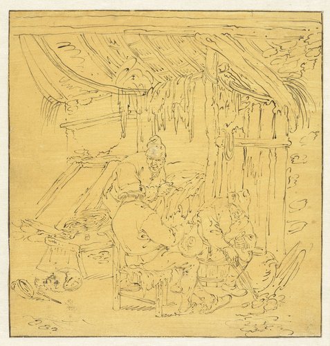 Boereninterieur met drie mannen