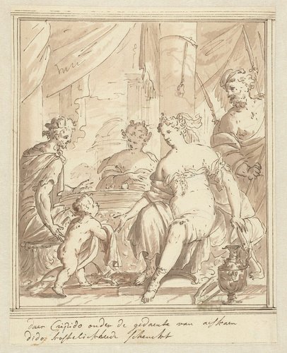 In de gedaante van Ascanius brengt Cupido Dido geschenken by Mattheus Terwesten