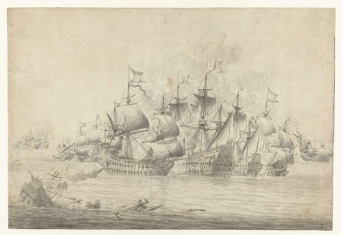 Een zeeslag, mogelijk bij Lowestoft op 13 juni 1665 (rechterblad)