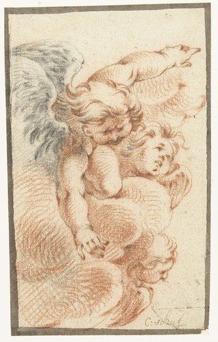 Drie cherubijnen in een wolk