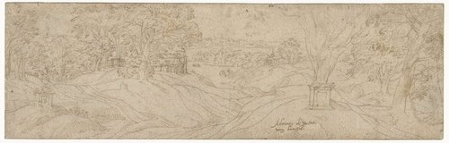 Landschap met twee altaren of vuurbakens