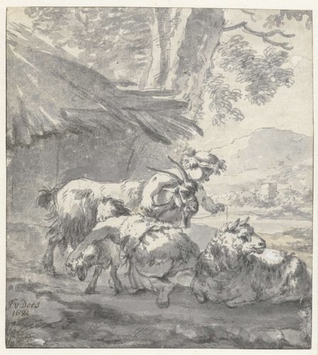 Landscape with Two Children Playing with a Goat, a Lamb and a Sheep