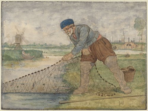 Visser die zijn net ophaalt