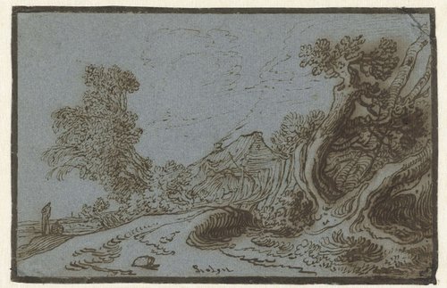 Weg tussen bomen bij een boerderij