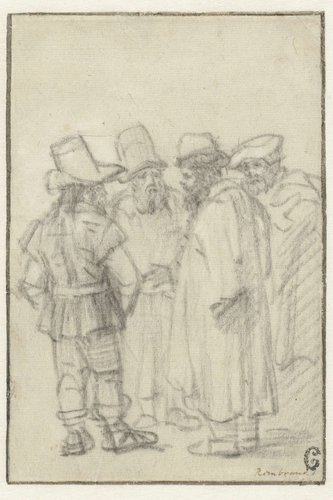 Four Men Standing, Wearing Hats by Rembrandt van Rijn