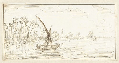 Rivierlandschap met een boot op de Nijl
