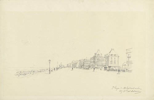 Boulevard en strand te Blankenberge by Maxime François Antoine Lalanne