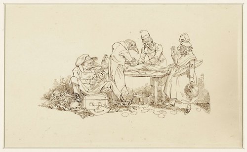 Zeven pentekeningen van dierfabels van Wilhelm Koller