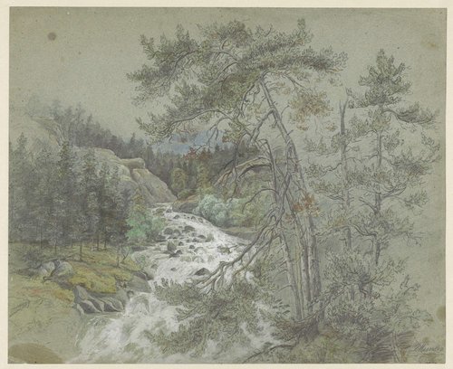Landschap met waterval in de bergen