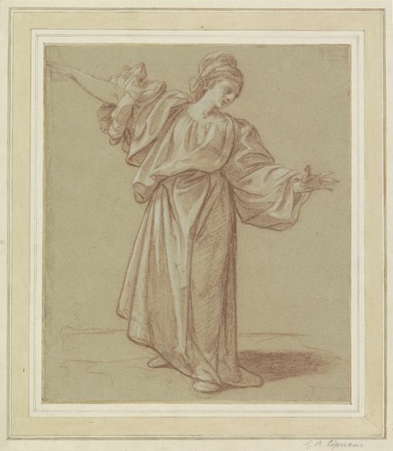 Staande jonge vrouw met gespreide armen