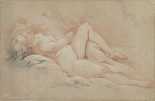 Achterover liggend vrouwelijk naakt by François Boucher