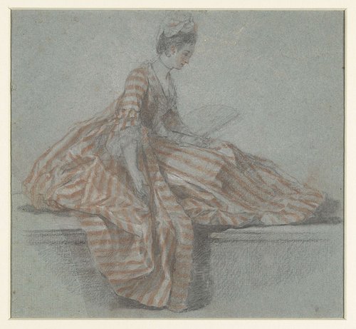 Zittende dame op een balustrade