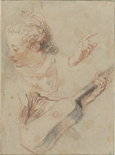 Study Sheet with a Girl’s Head, a Hand, and an Arm Holding a Guitar