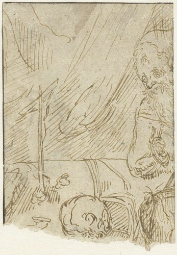 Fragment van een tekening voorstellende de heilige Hieronymus by Domenico Campagnola
