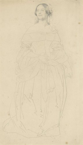 Madame Foy, staande in avondtoilet