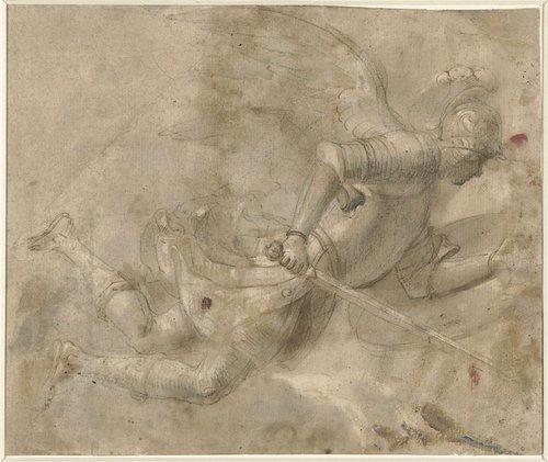 Aanvliegende geharnaste H. Michaël by anonymous
