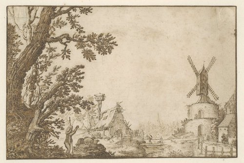 Landschap met een molen op een bolwerk