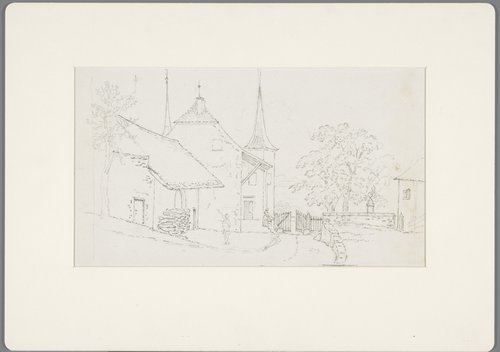 Landhuis in de buurt van het Lac Léman, van de andere zijde van het hek te zien