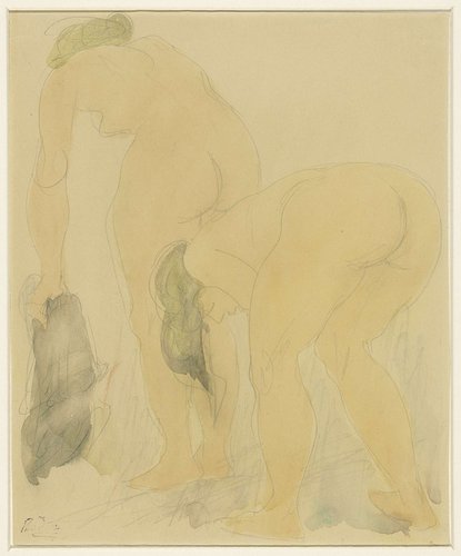 Studieblad met twee naakte vrouwen, op de rug gezien