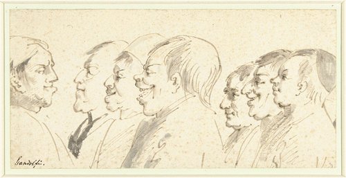 Schetsblad met karikaturen