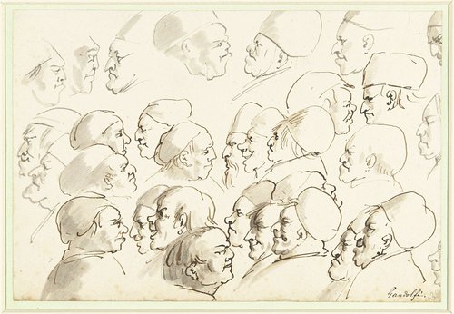 Schetsblad met karikaturen