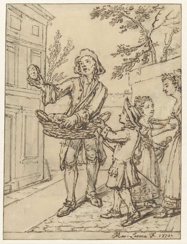 Jonge koopman bij drie kinderen