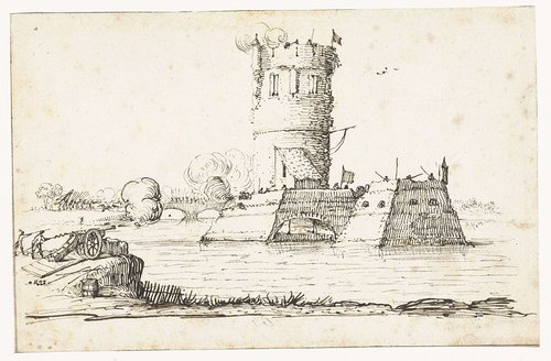 Aanval van artillerie op een verdedigingstoren