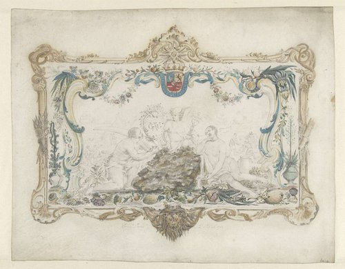 Deksel van een gouden doos met allegorie op de goudwinning