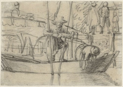 Man en vrouw in een bootje bij de oever by Cornelis Saftleven