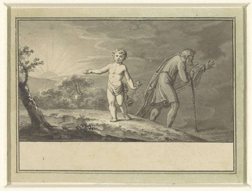 Het nieuwe en het oude jaar: een knaap en een grijsaard in een landschap
