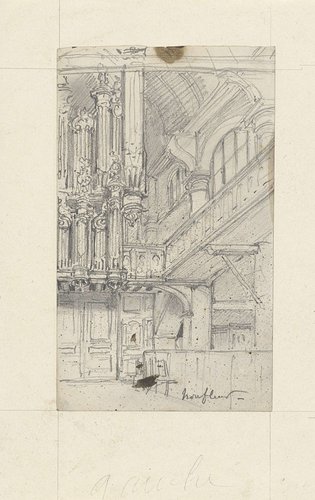 Interieur van de Sainte-Catherinekerk van Honfleur, gezien naar het orgel