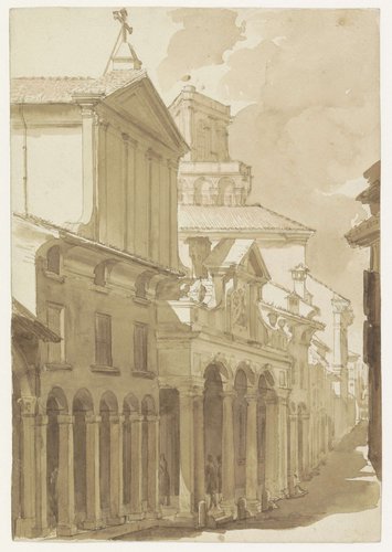 Gezicht op de Magdalena-kerk in de Strada San Donato te Bologna