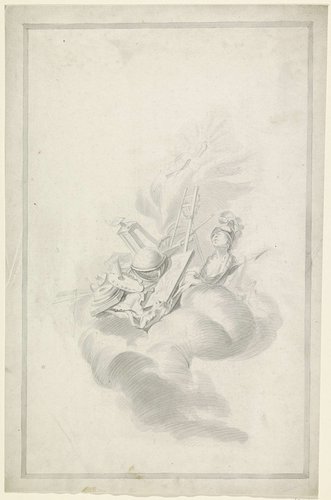 Trofee met attributen behorend bij kunsten by anonymous