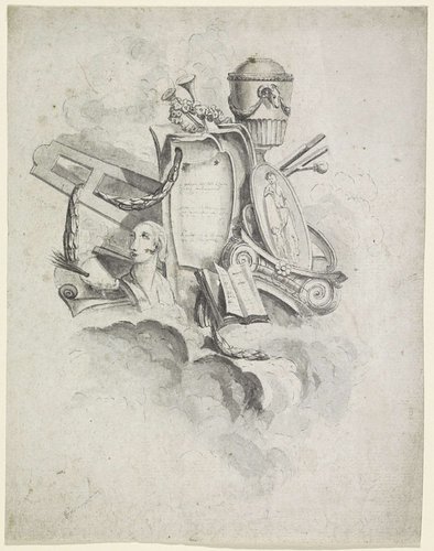 Trofee met attributen behorende bij de kunsten by anonymous