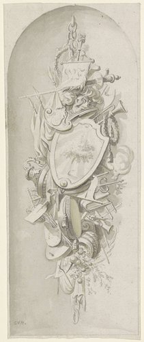 Trofee met diverse attributen by Monogrammist CVH; Cornelis van Hardenbergh