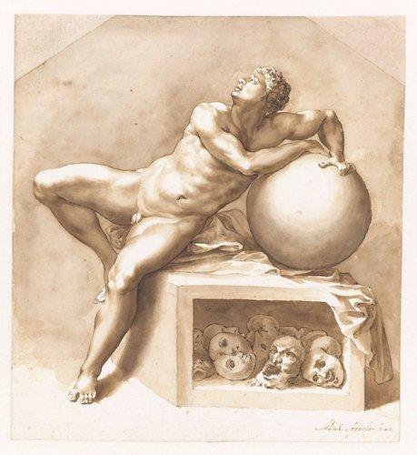 Zittende naakte jongeling by Jan de Bisschop