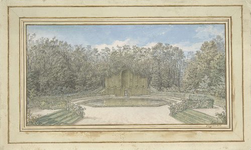 Gezicht op een prieel van latwerk in een park