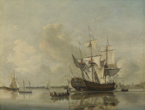 's Lands fregat 'Rotterdam' op de Maas voor Rotterdam