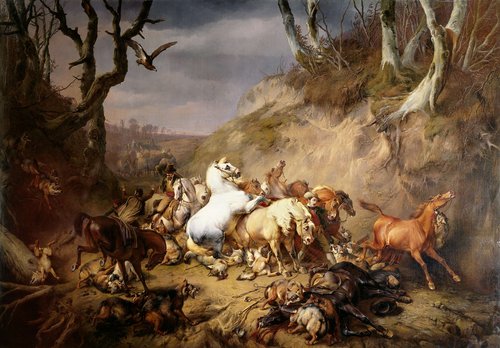 Hongerige wolven overvallen een groep ruiters