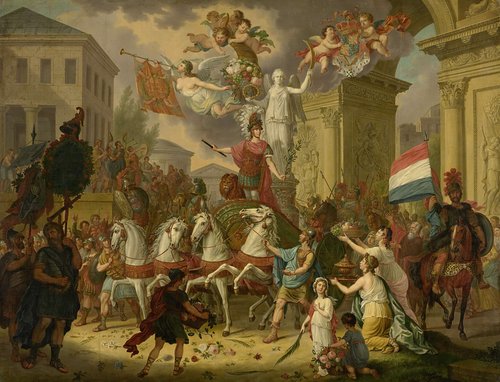 Allegorie op de triomftocht van de prins van Oranje, de latere koning Willem II, als held van Waterloo, 1815