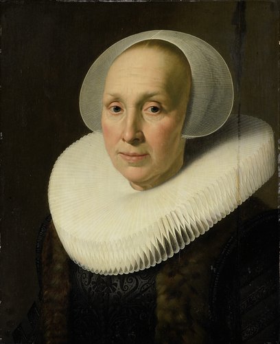 Portret van een vrouw, mogelijk Margriet Benningh (1565-1641). Tweede echtgenote van Pieter Dircksz Hasselaer