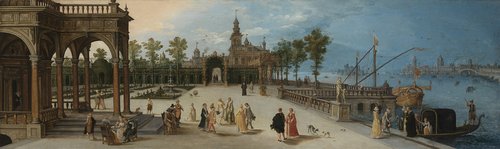Dancing Party in the Forecourt of an Imaginary Palace with a Capriccio View of Venice in the Distance by anonymous