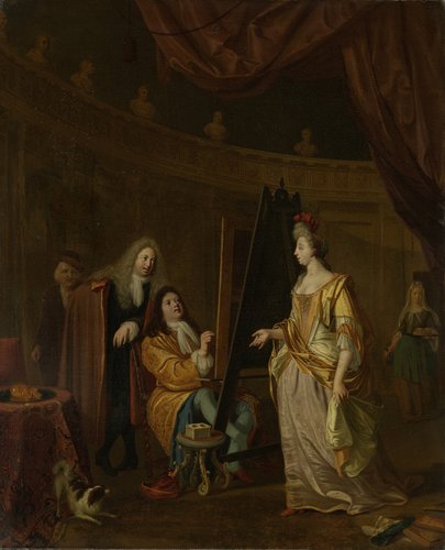 An Artist in his Studio, Painting the Portrait of a Lady