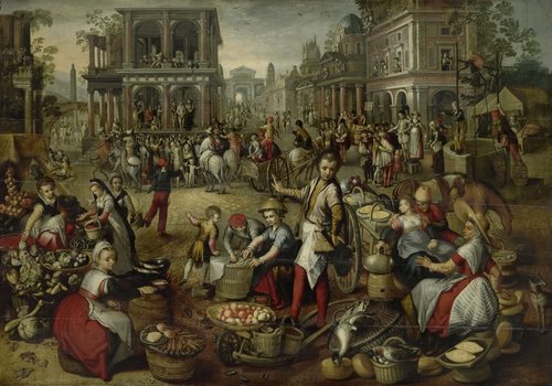 Marktplein, met op de achtergrond de geseling, Ecce Homo en de kruisdraging