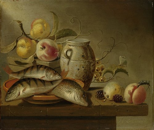 Still Life with Earthenware Jar, Fish and Fruit