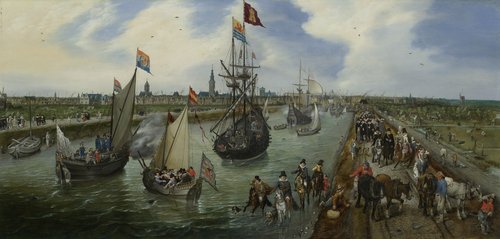 Het vertrek van Robert Sidney uit de haven van Middelburg in 1616.