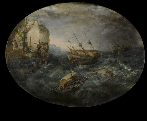 Schipbreuk op een rotsachtige kust