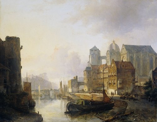 Imaginary View of a Riverside Town with Aachen Cathedral