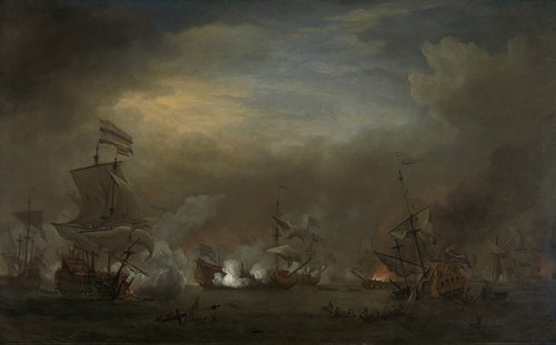 "Nocturnal Sea Battle between Cornelis Tromp on the ""Gouden Leeuw"" and Sir Edward Spragg on the ""Royal Prince"" during the Battle at Kijkduin (Battle of Texel), 21 August 1673: episode from the Third Anglo-Dutch War"
